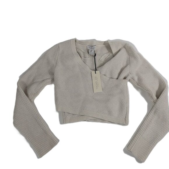 NWT Rachel Zoe Ivory Glitter Ribbed Knit Cropped Sweater V-Neck Long Sleeve S - Picture 1 of 6
